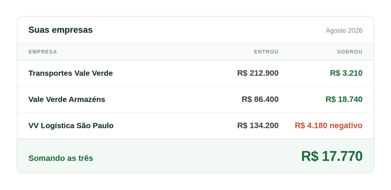 Tela da Grin com o resultado de três empresas do mesmo grupo, lado a lado